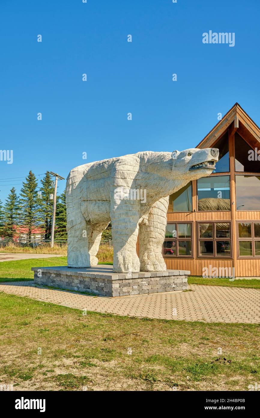 Cochrane is a town in Northeastern Ontario Canada and home to the polar bear habitat, the only facility in the world dedicated to the care of polar be Stock Photo