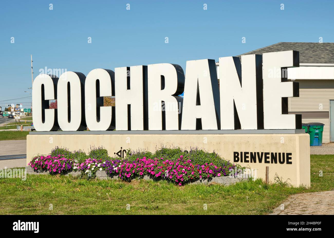 Cochrane is a town in Northeastern Ontario Canada and home to the polar bear habitat, the only facility in the world dedicated to the care of polar be Stock Photo