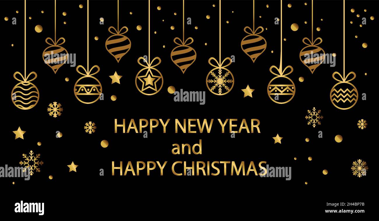 Christmas tree decorations in gold color on a black background - Vector ...