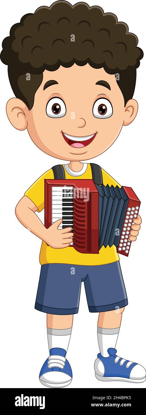 Cartoon little boy playing an accordion Stock Vector