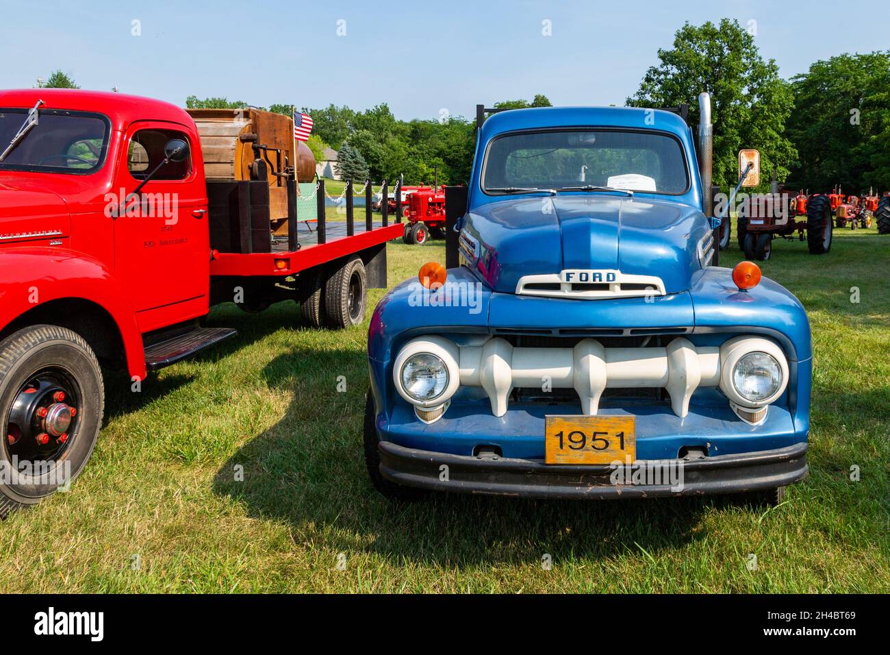 A blue antique 1951 Ford truck on display at a show in Warren, Indiana, USA. Stock Photo