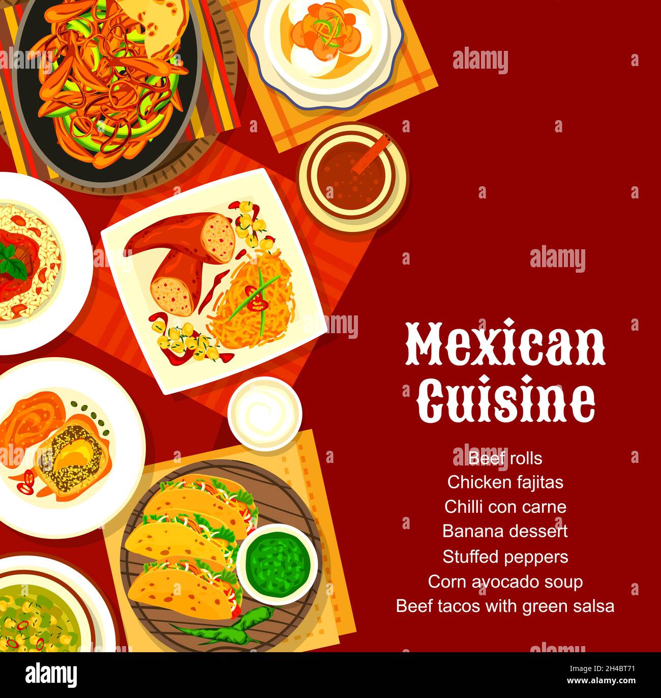 Mexican cuisine menu cover with vector spice food of vegetable and meat ...