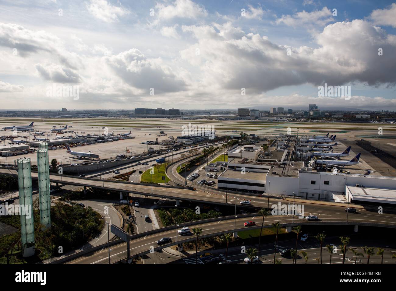 Los Angeles, California, USA. 28th Mar, 2019. The Los Angeles International Airport (LAX) central terminal area (CTA) and Terminal 7/8 as seen from the roof of the Clifton A. Moore Administration Building, the former air traffic control tower building, on Thursday, March 28, 2019 in Los Angeles, Calif. © 2019 Patrick T. Fallon (Credit Image: © Patrick Fallon/ZUMA Press Wire) Stock Photo