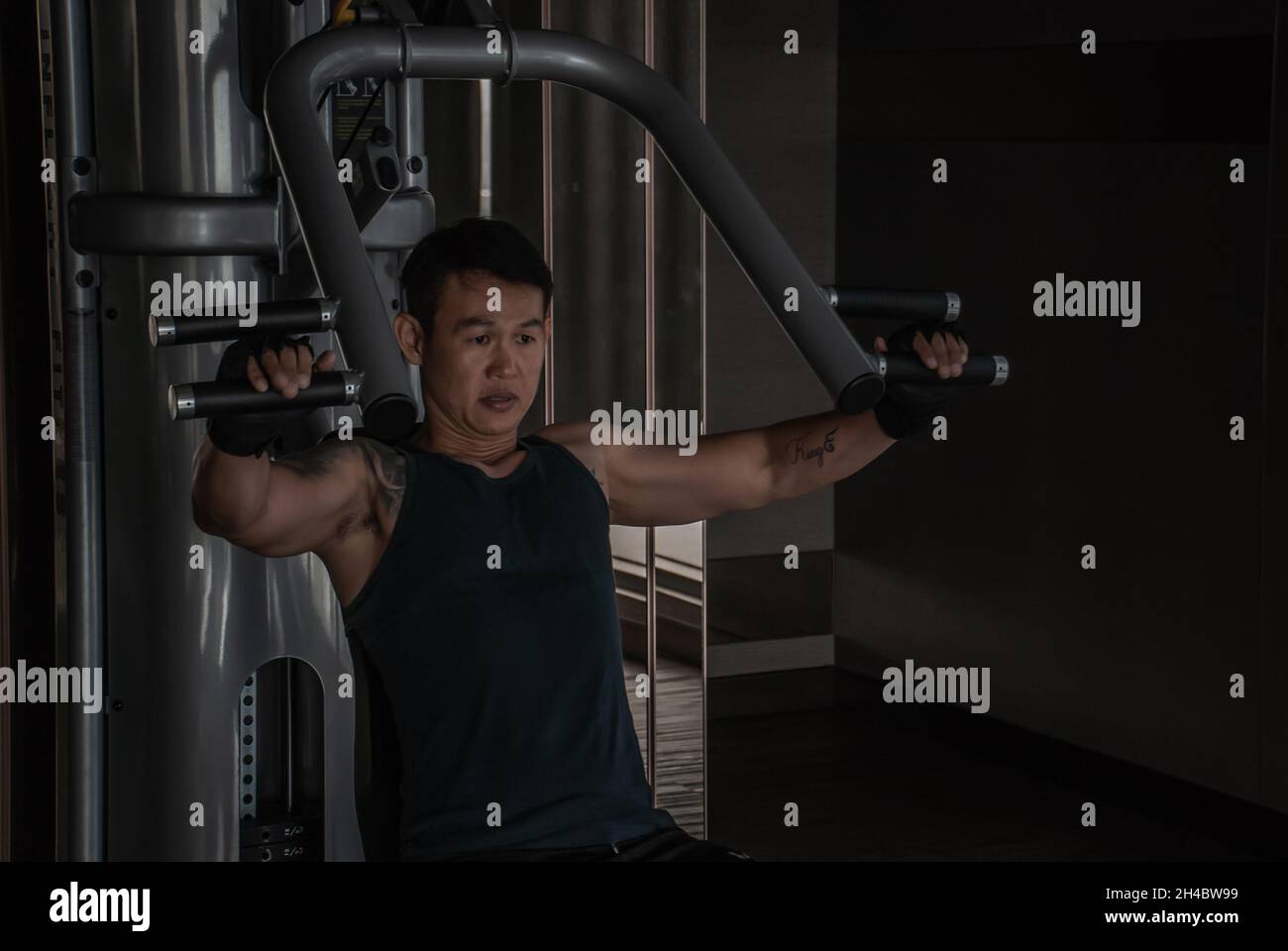 Bangkok, Thailand 06 Oct 2019 A strong male bodybuilder, The power to