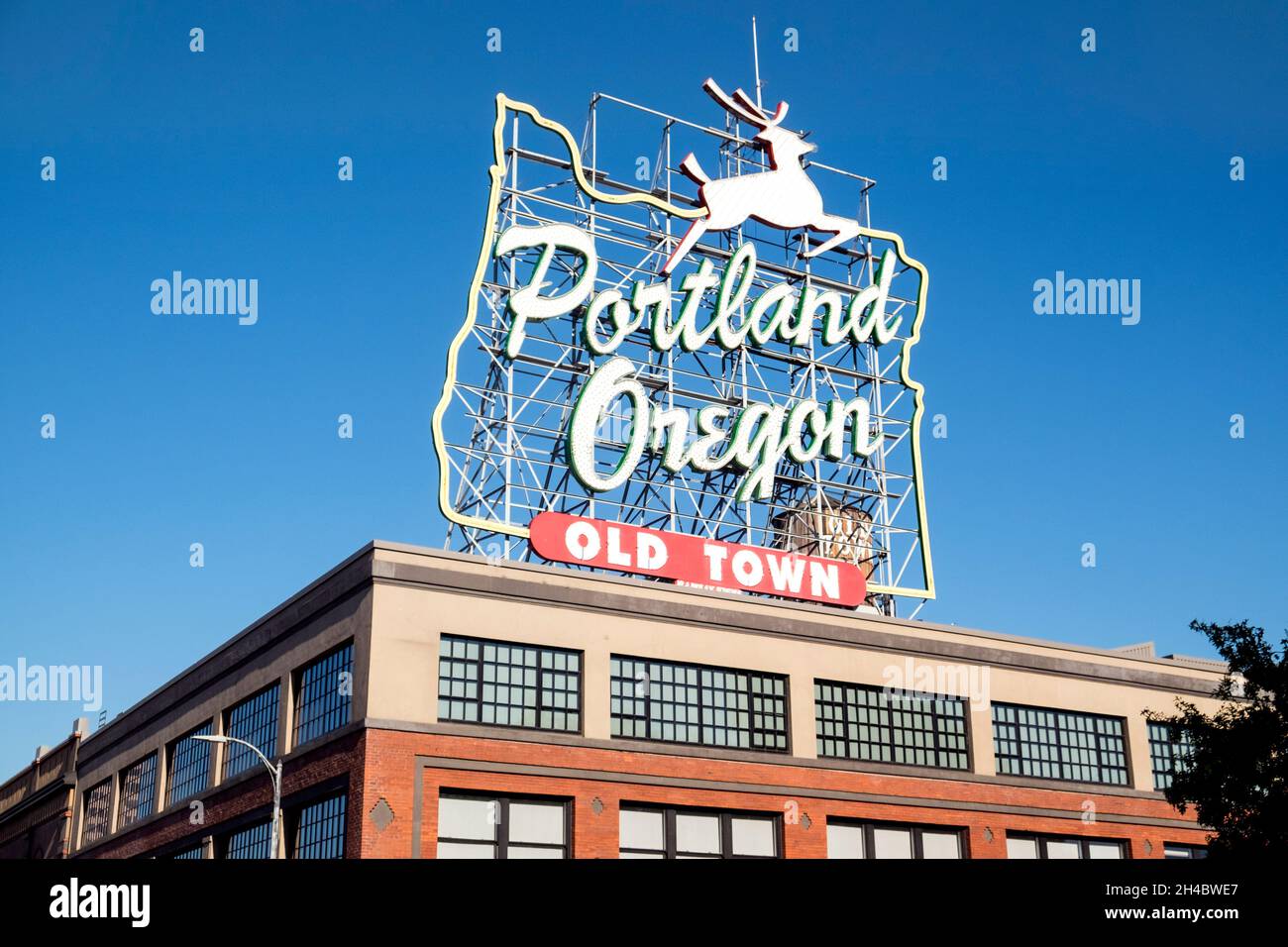 Old Town Portland Oregon sign during the day Stock Photo