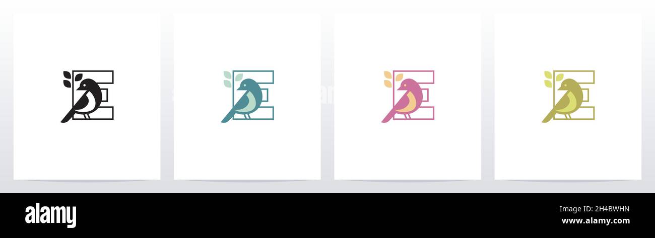 Bird Perch On Letter Logo Design E Stock Vector