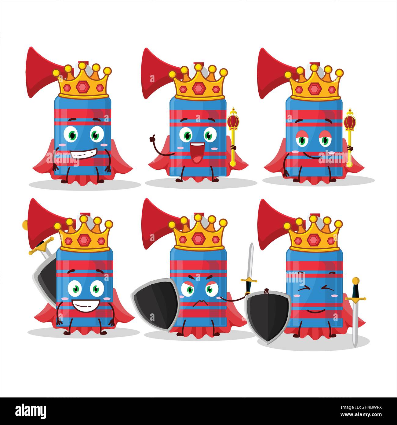 A Charismatic King blue air horn cartoon character wearing a gold crown