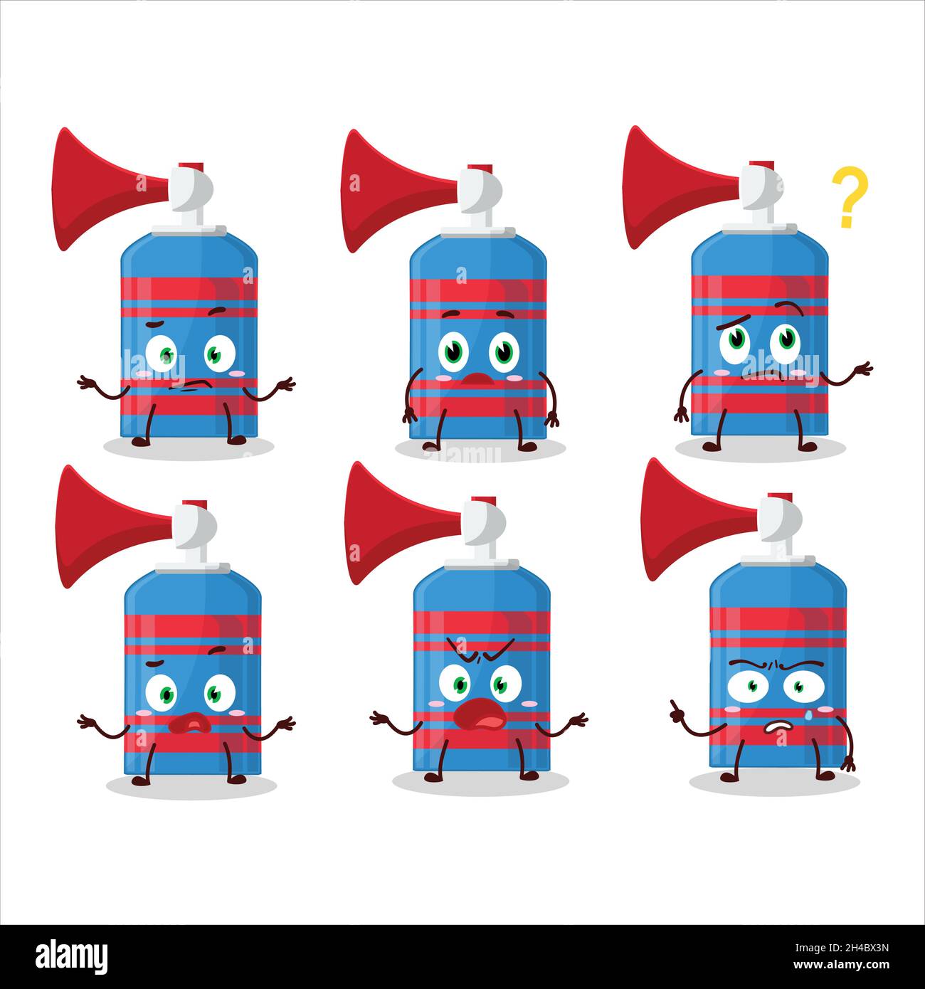 Cartoon character of blue air horn with what expression. Vector