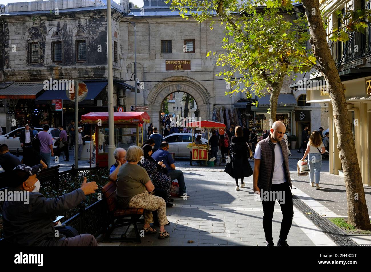 Tourists and locals outside the Grand Bazaar in Istanbul, Turkey Stock Photo