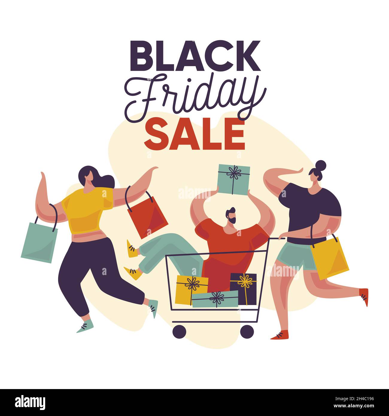 flat design black friday with people vector design illustration Stock Vector