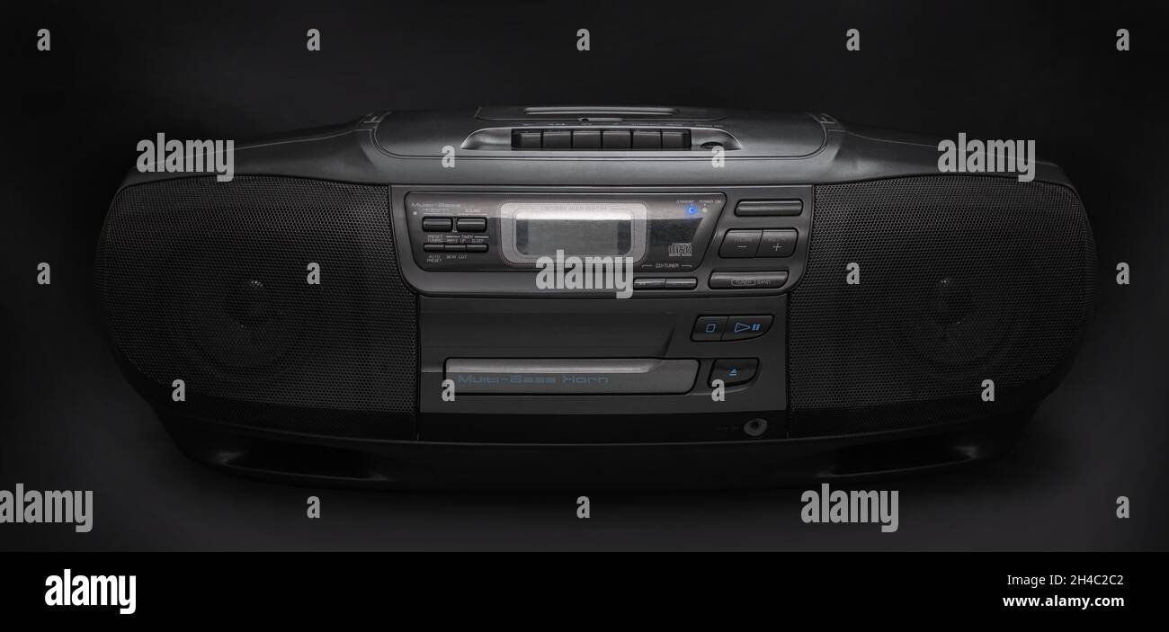 audio tape recorder closeup on black background Stock Photo