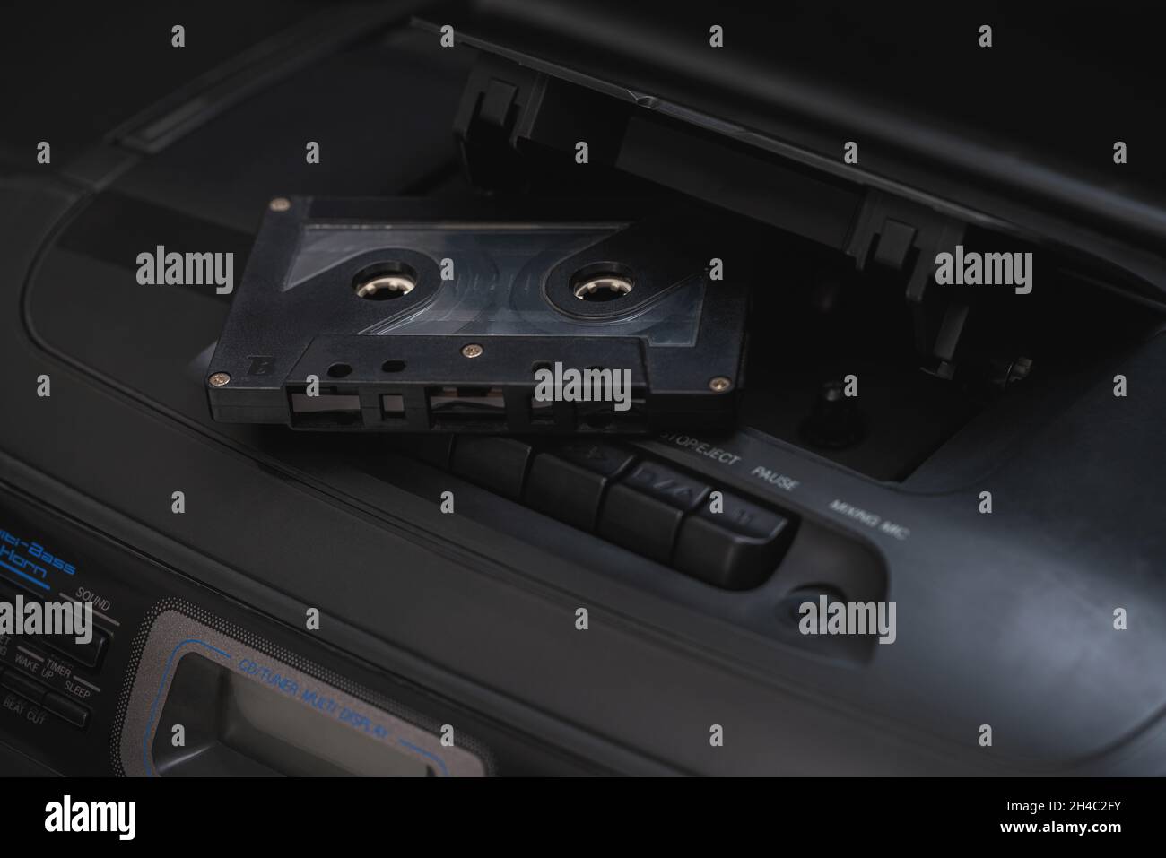 audio tape recorder closeup on black background Stock Photo