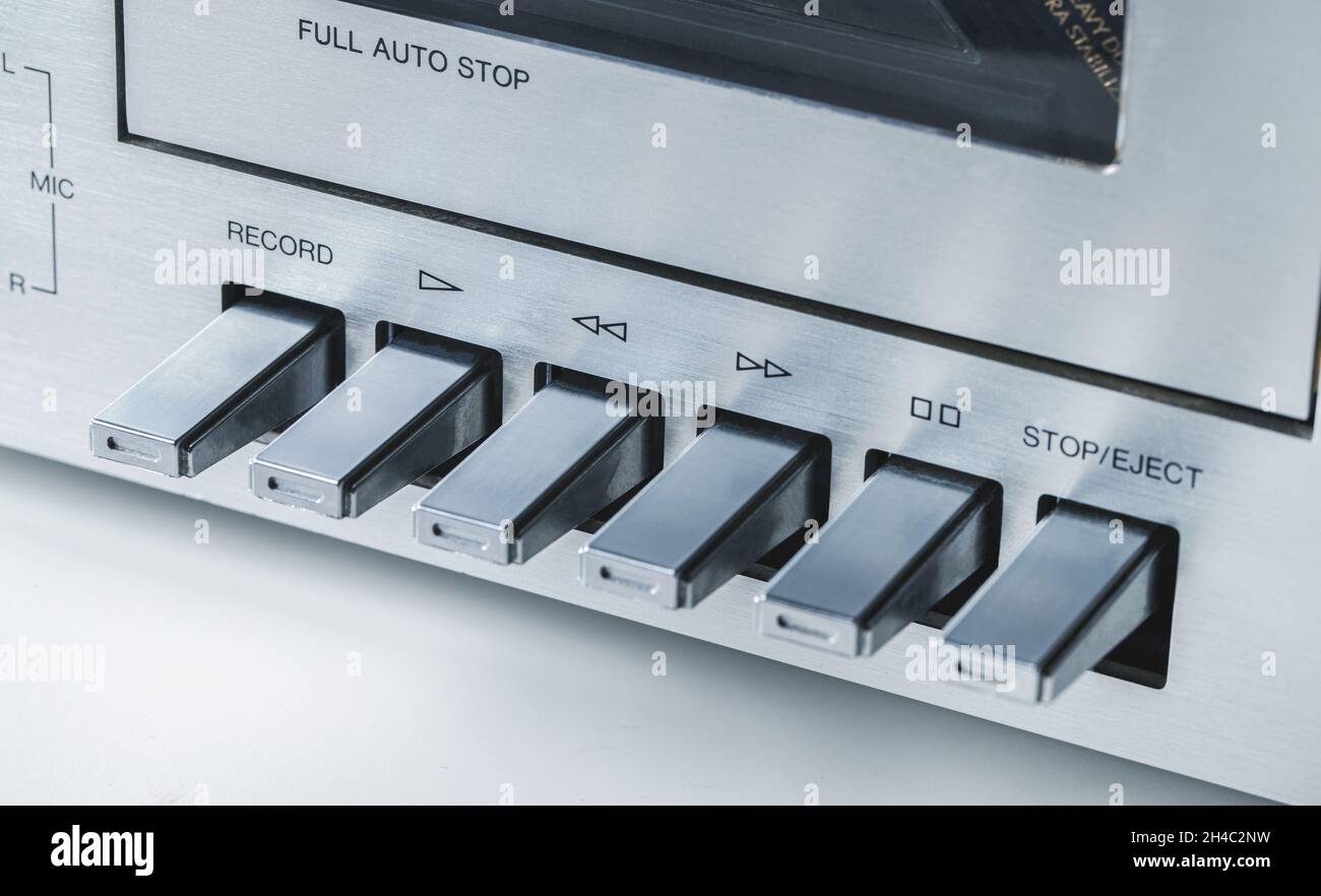 audio tape recorder closeup on white background Stock Photo