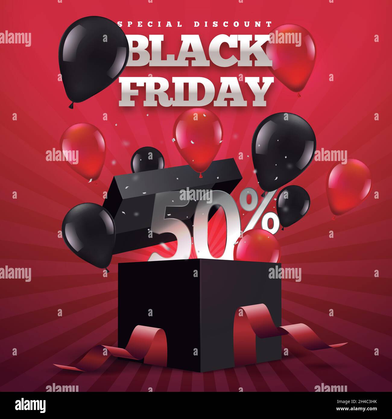 realistic black friday balloons gift box vector design illustration