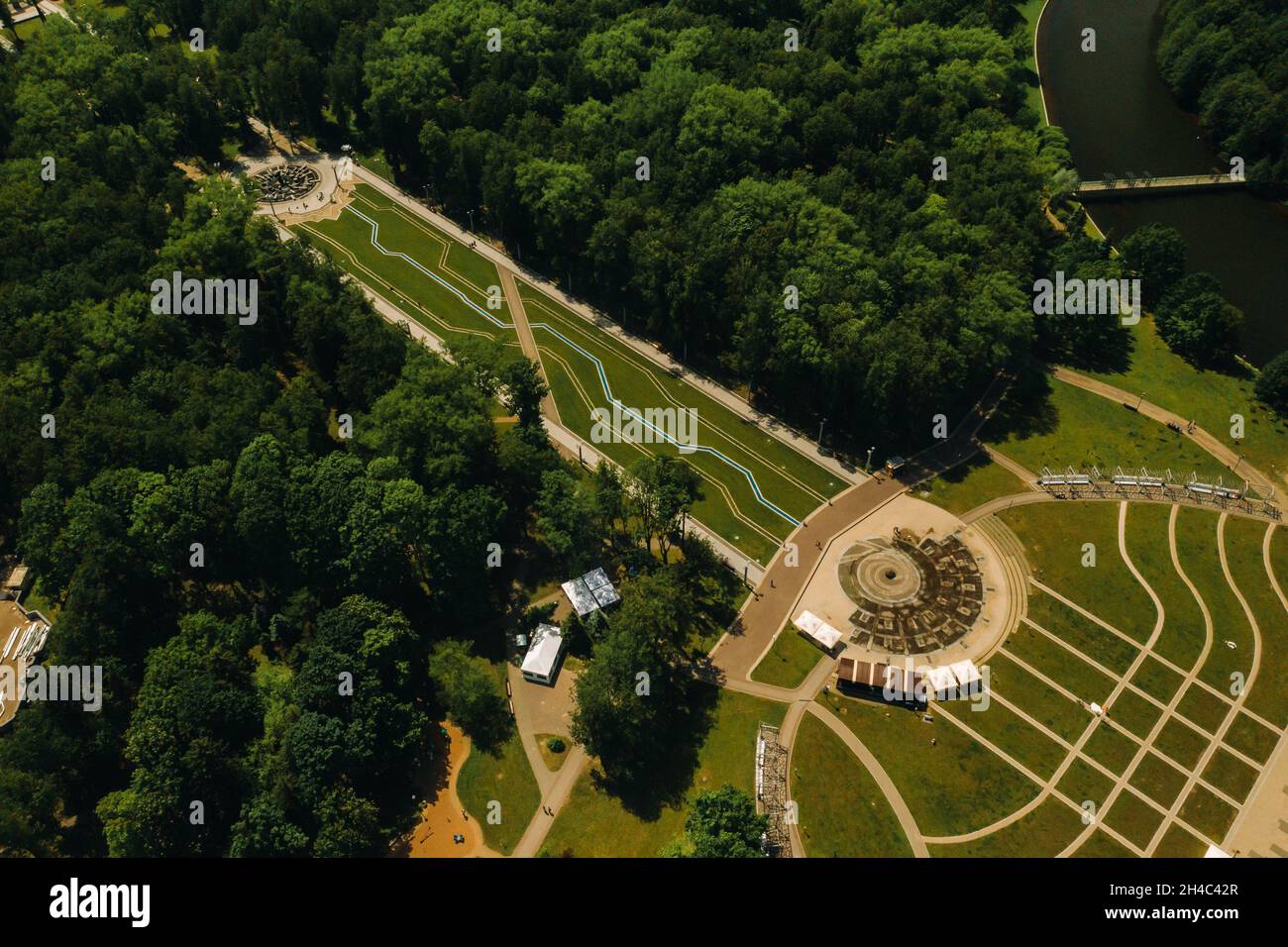 Top view of the victory Park in Minsk and the Svisloch river.A bird's