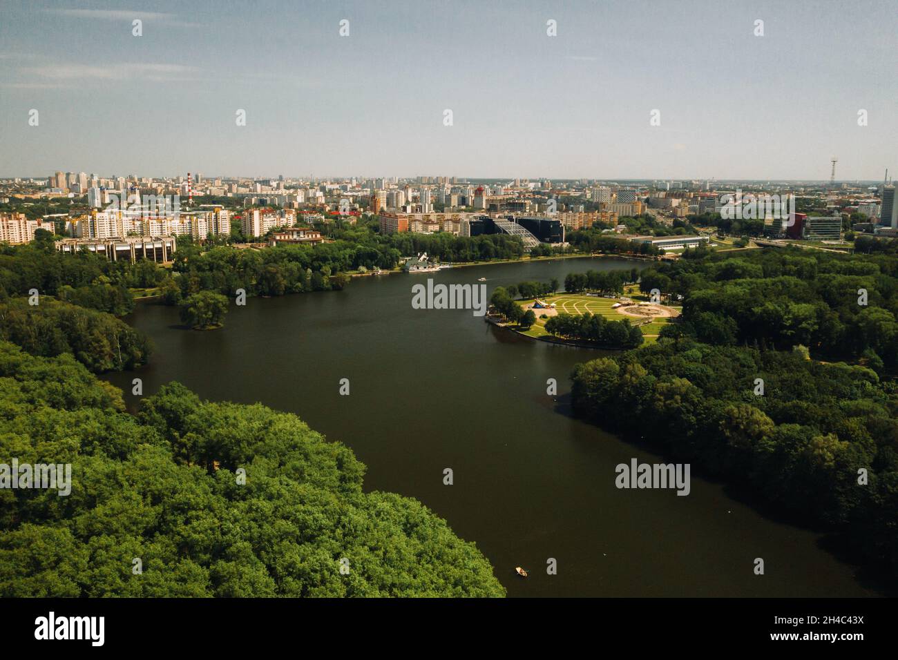 Top view of the victory Park in Minsk and the Svisloch river.A bird's