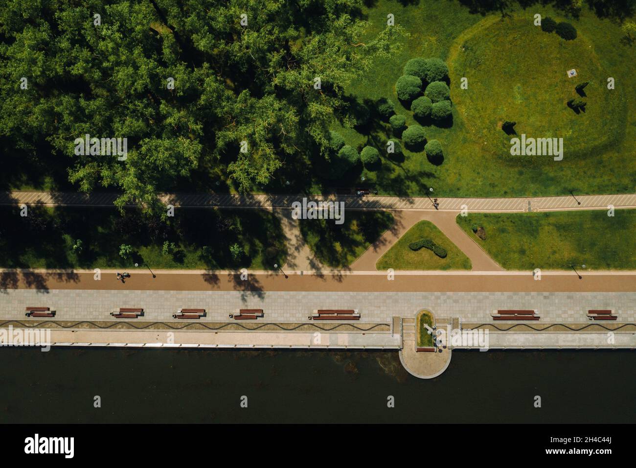 Top view of the victory Park in Minsk and the Svisloch river.A bird's