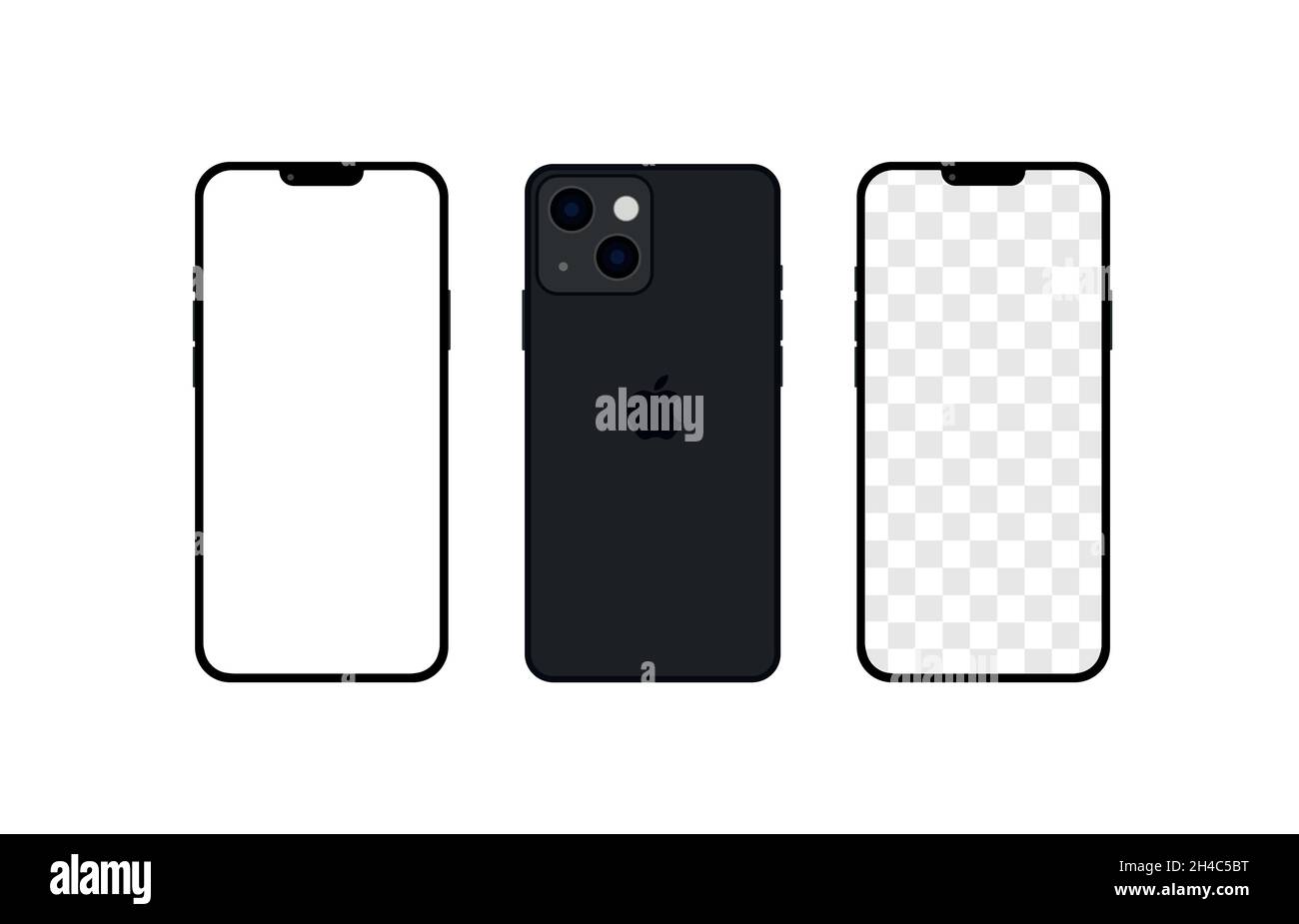 Iphone 13 black color. Realistic smartphone mockup. Vector Stock Vector