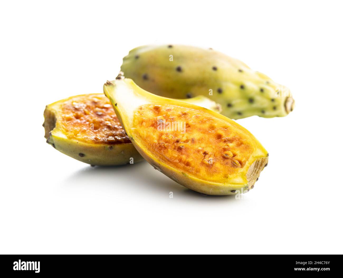 Raw prickly pears. Opuntia or indian fig cactus isolated on white background. Stock Photo