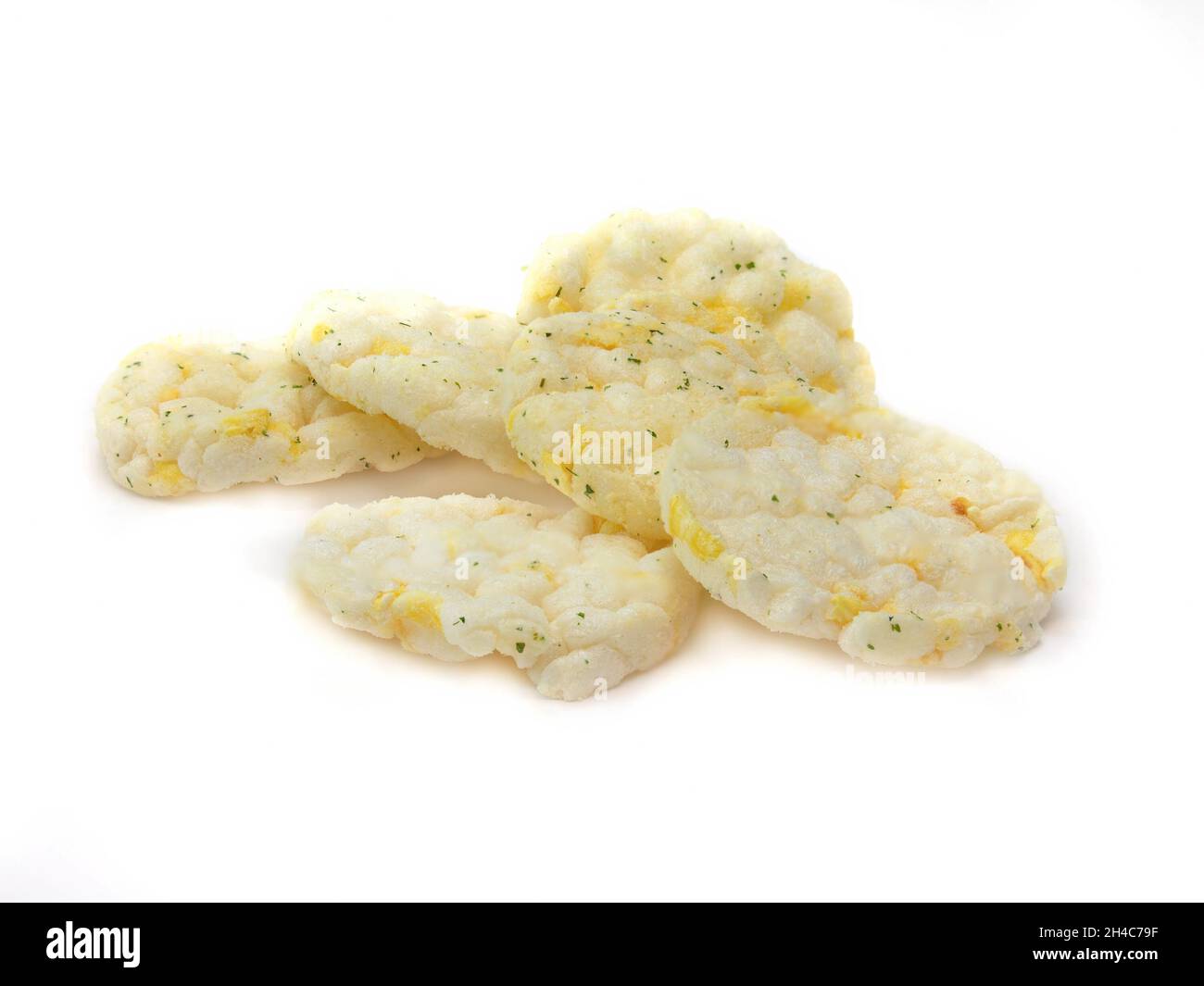 Closeup of crunchy Rice and Corn Snacks isolated on white background