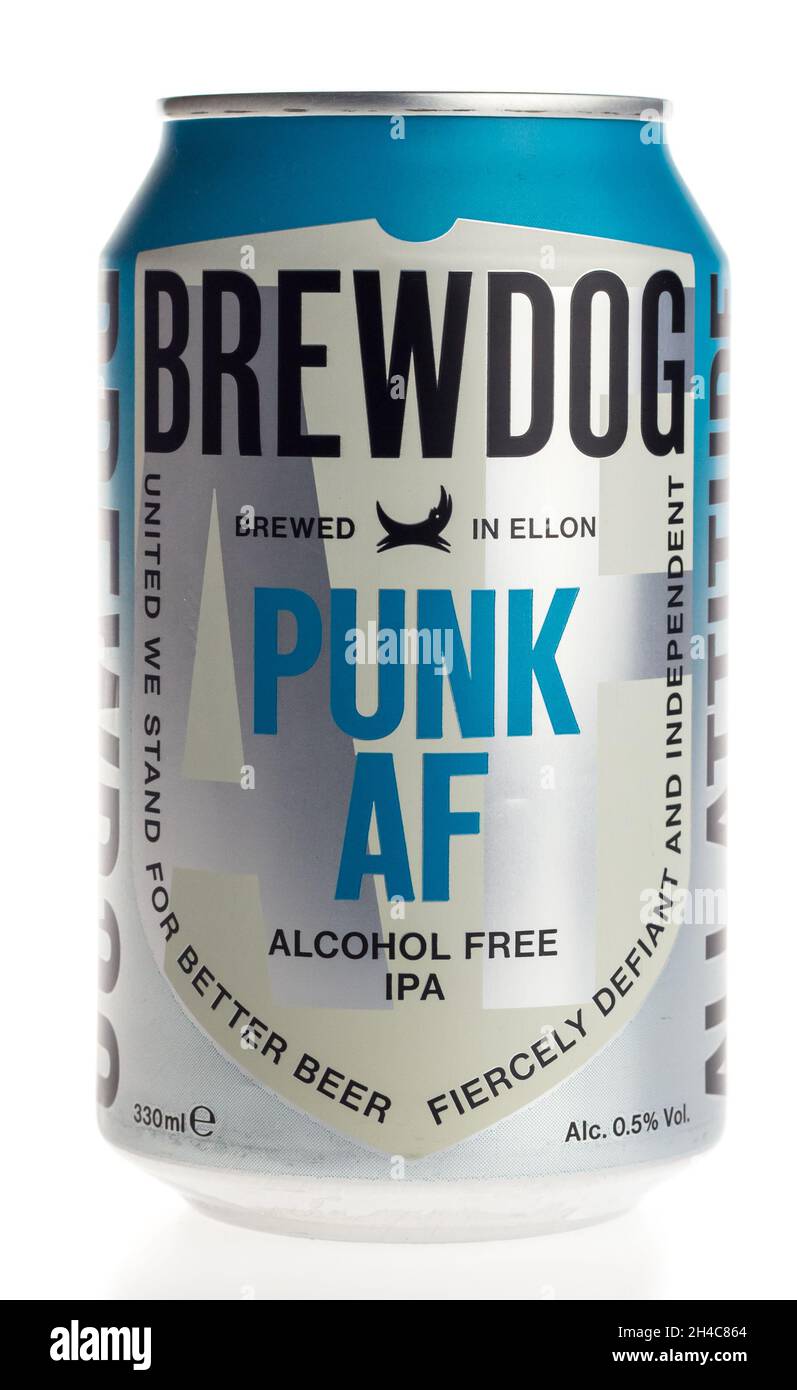 Can of Scottish Brewdog Punk AF beer isolated on a white background Stock Photo