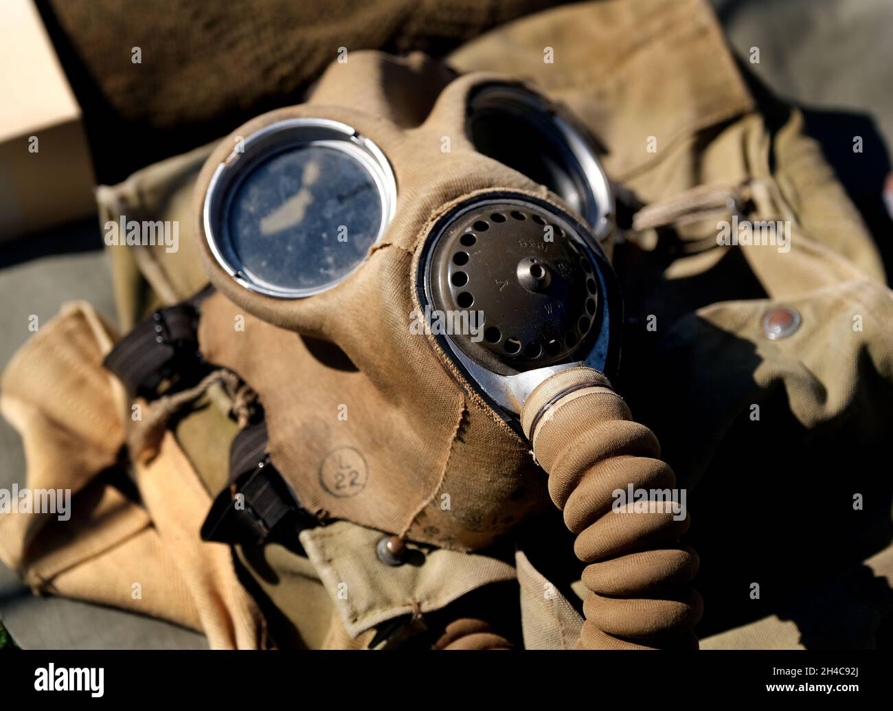 Second world war issue gas mask. Stock Photo