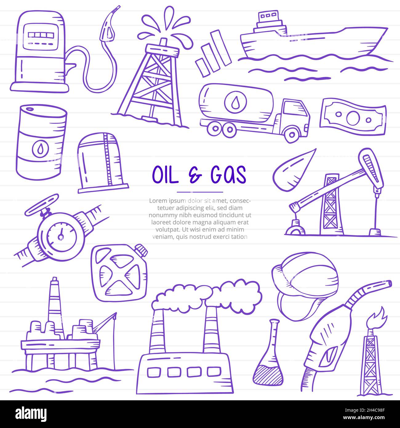 oil and gas industry doodle hand drawn with outline style on paper