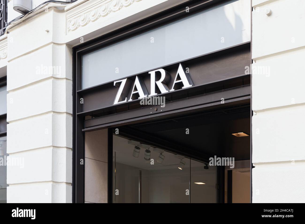 VALENCIA, SPAIN - OCTOBER 26, 2021: Zara is the largest company in the Inditex group, the world's largest apparel retailer Stock Photo