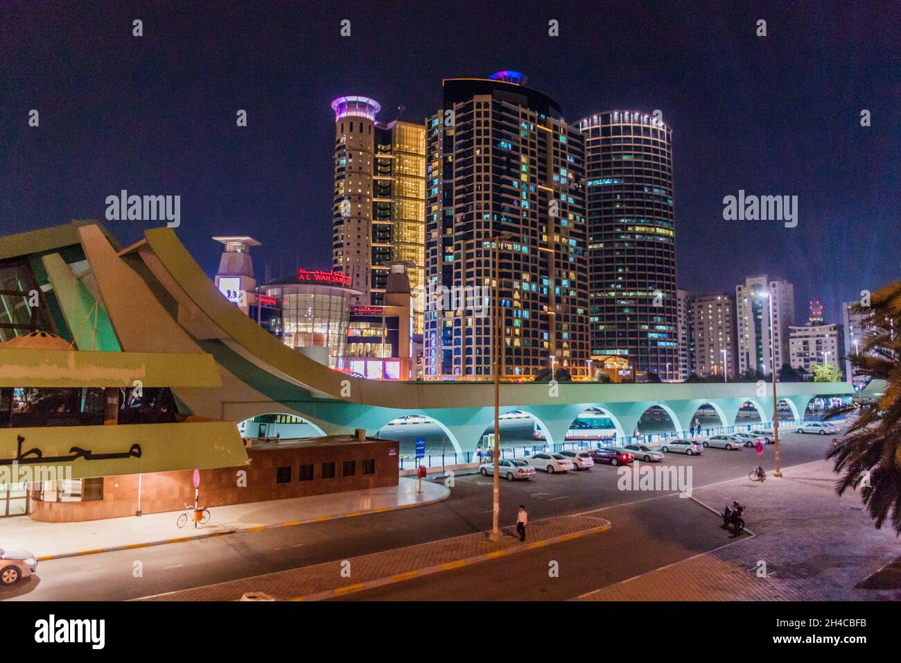 ABU DHABI, UAE MARCH 6, 2017 Night view of Central Bus Station in Abu Dhabi Stock Photo Alamy