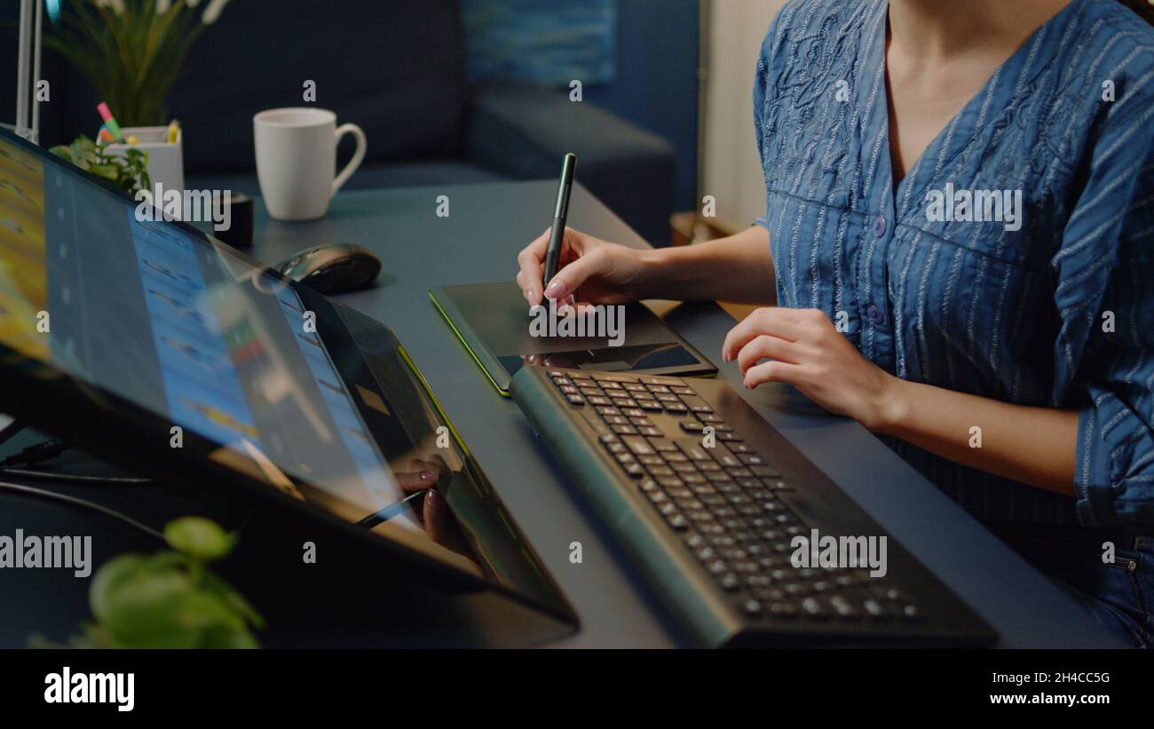 Close up of photo editing equipment at photography studio on desk