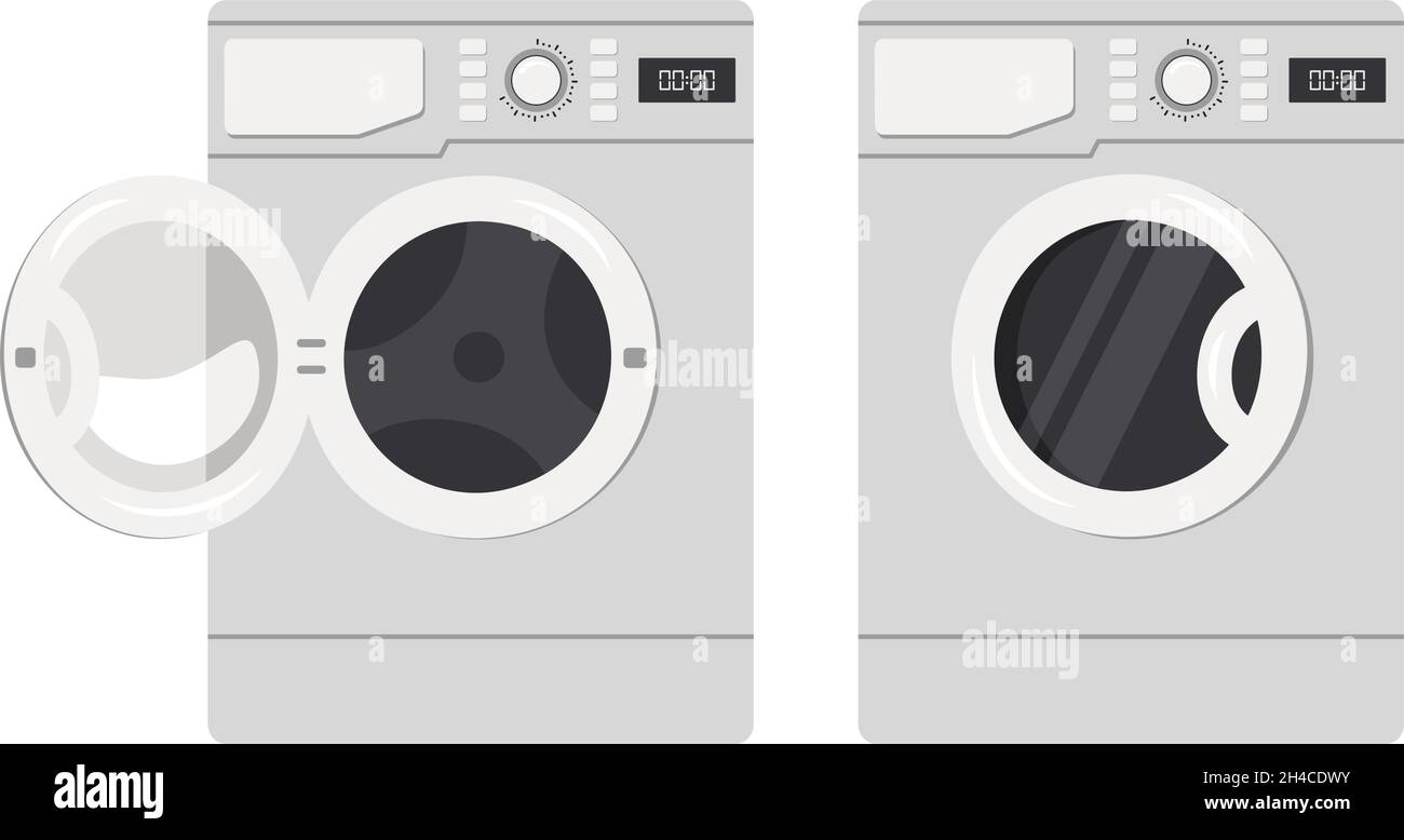 Washing machine icon. Front view of appliances in the bathroom. Vector flat illustration isolated on white background. Stock Vector