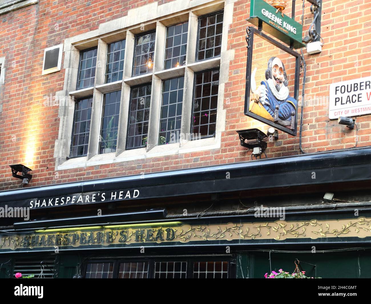 Sign above the Shakespeare's Head traditional English pub in Soho, London, UK Stock Photo