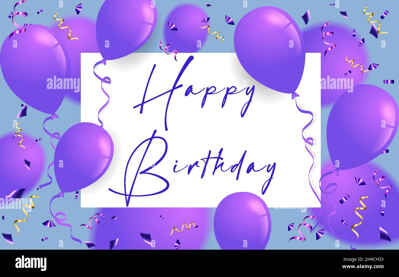 Greeting card. Festive template. Happy Birthday. Holiday. violet ...