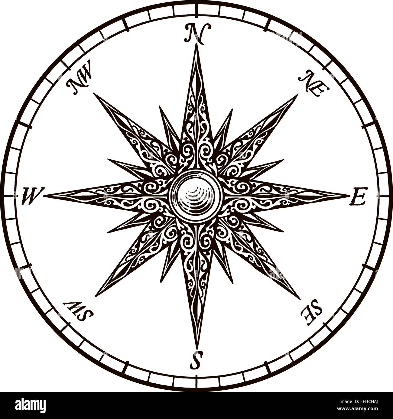 Compass Rose Old Vintage Engraved Etching Map Icon Stock Vector