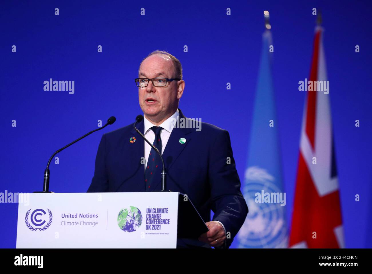 Prince Albert II of Monaco speaks during the Cop26 summit in Glasgow