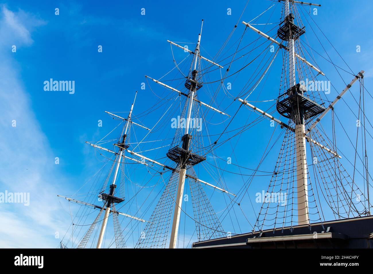 Rigging of a sailing ship against the blue sky Stock Photo - Alamy