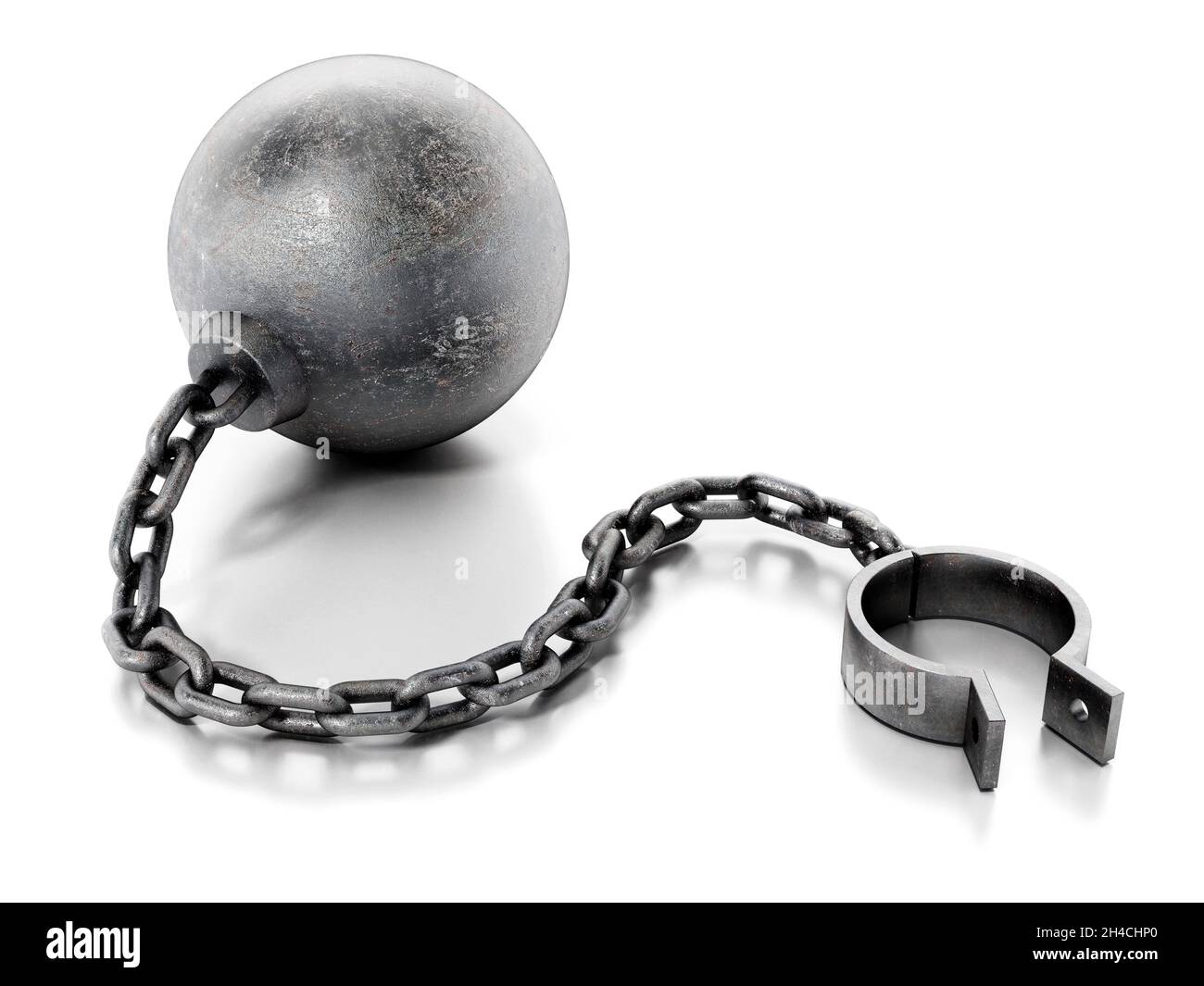 Ball and chain isolated on white background. 3D illustration. Stock Photo