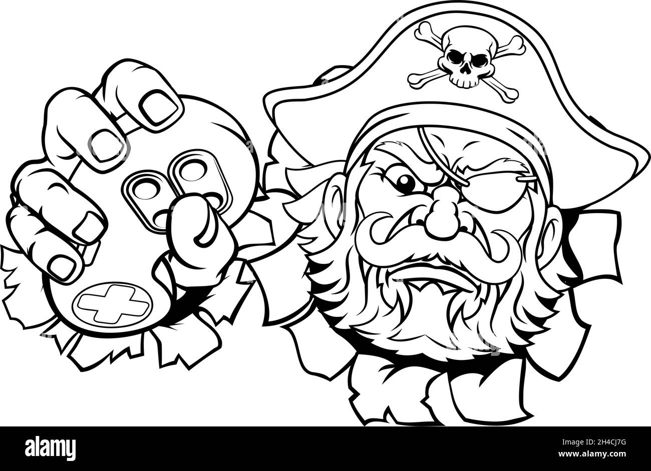 Pirate Gamer Video Game Controller Mascot Cartoon Stock Vector