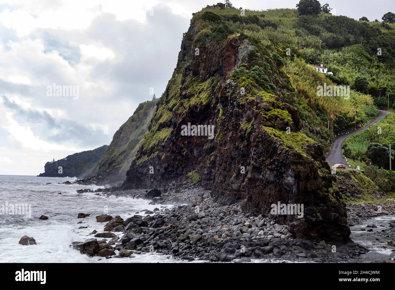High cliffs at the Piscina Natural Da Boca De Ribeira on Sao Miguel