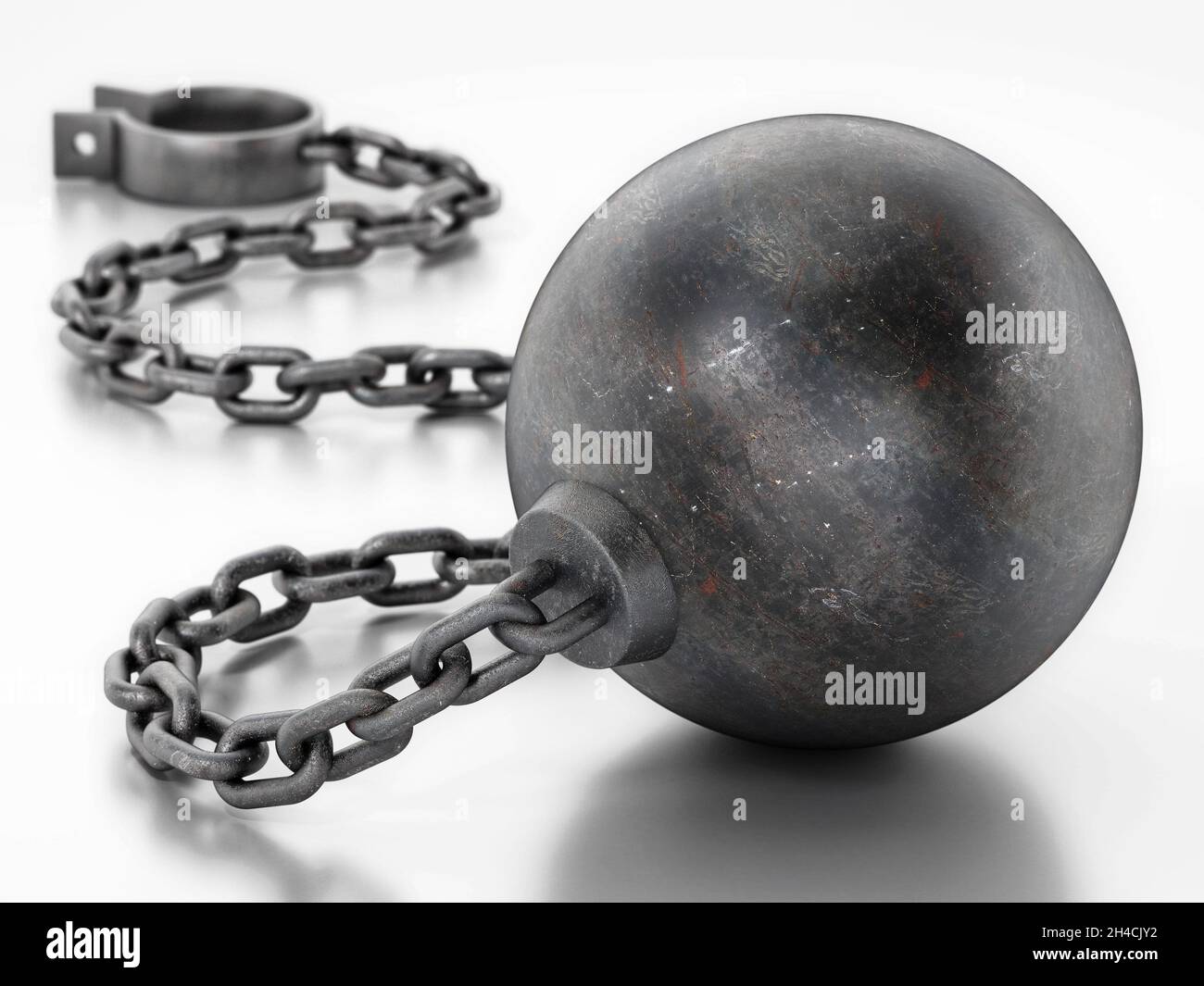 Ball and chain isolated on white background. 3D illustration. Stock Photo