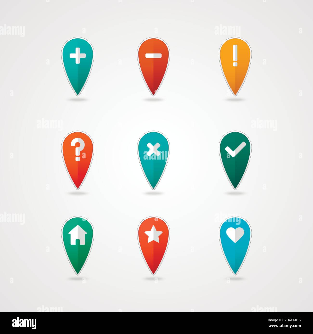 mapping pins icon EPS 10 vector file has transparency, shadow under the icons Stock Vector