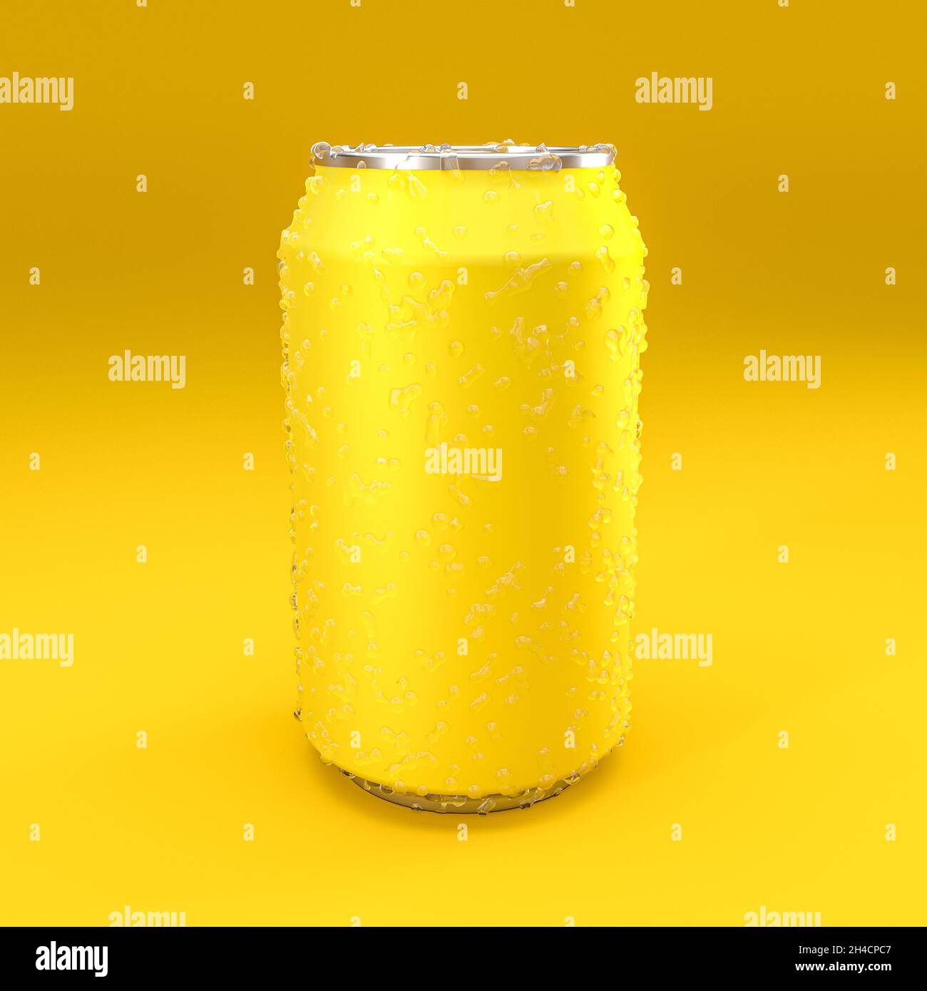 yellow can on a yellow background with condensation. 3d render Stock Photo