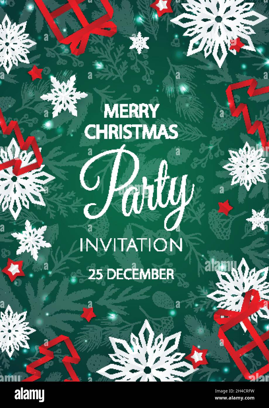 Merry Christmas Party invitation. Happy New Year card Decoration. Winter  background. Seasonal holidays Stock Vector Image & Art - Alamy