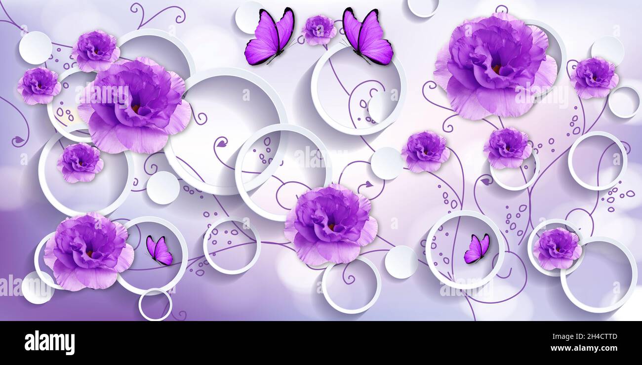 Purple flowers on a 3d background Stock Photo - Alamy, image size:1300x739