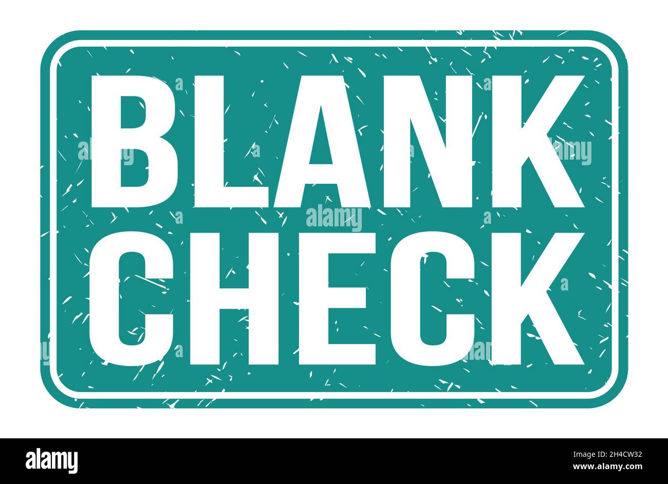 BLANK CHECK, words written on blue rectangle stamp sign Stock Photo