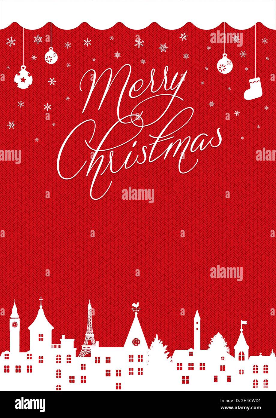 Merry christmas postcard template illustration ( knit pattern ) Stock Vector