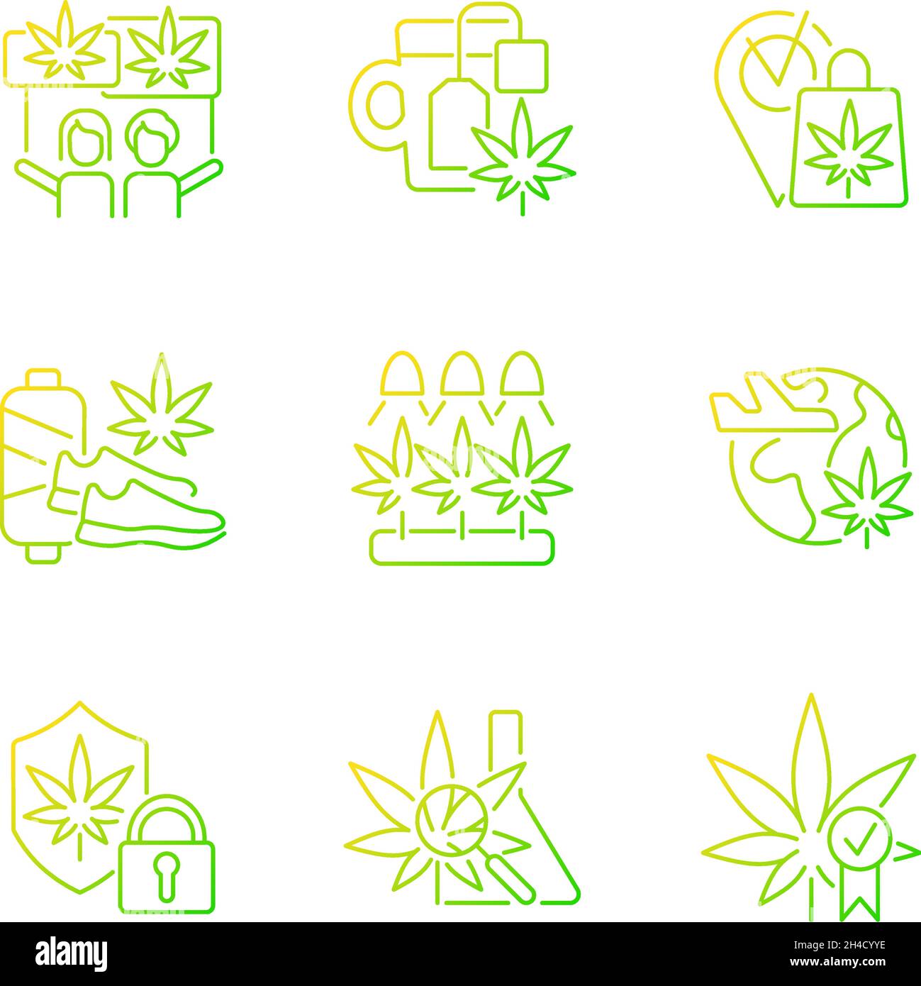 Cannabis usage gradient linear vector icons set Stock Vector