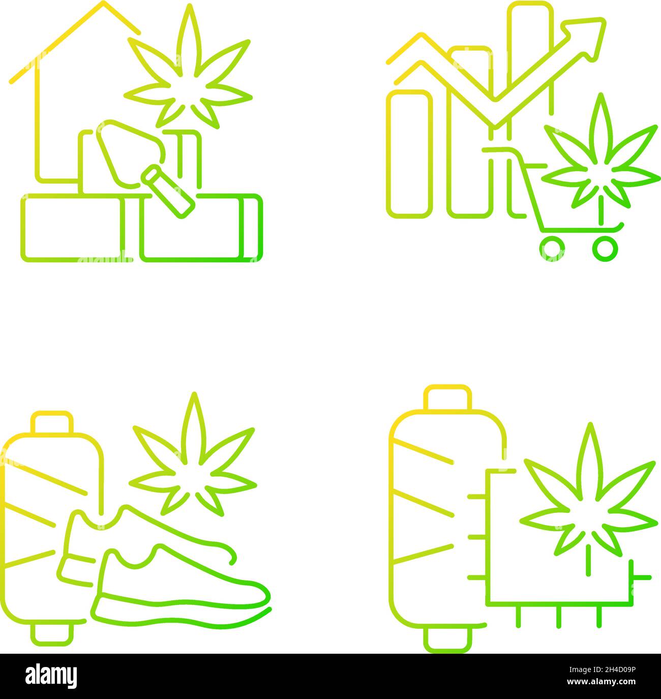 Cannabis products gradient linear vector icons set Stock Vector