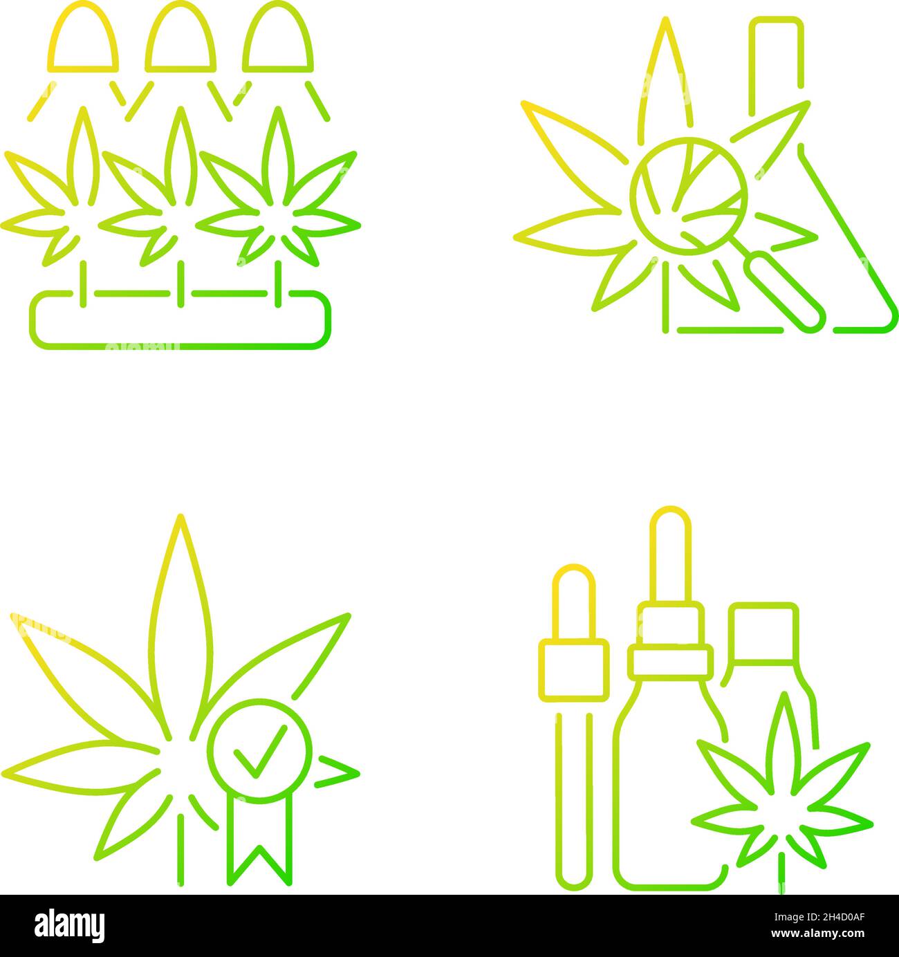 Cannabis growing gradient linear vector icons set Stock Vector