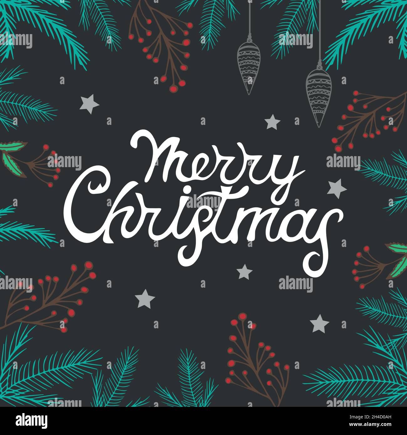 Merry Christmas calligraphy lettering isolated on dark web background ...